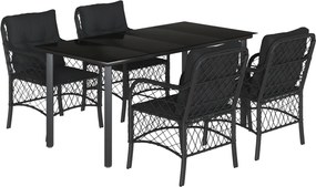 vidaXL Set mobilier de grădină cu perne, 5 piese, negru, poliratan