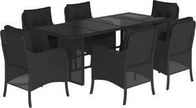 vidaXL Set mobilier de grădină cu perne, 7 piese, negru, poliratan