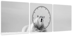 Tablou - Urs polar,alb-negru (cu ceas) (90x30 cm)
