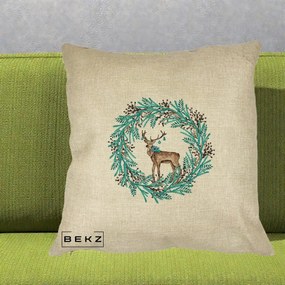 Perna Decorativa Coroana Turcoaz cu Ren, 40x40 cm, Crem, Husa Detasabila, Perna Inclusa, BEKZ®