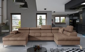 Canapea modulara, extensibila, cu spatiu pentru depozitare, 345x202x90 cm, Eduardo R02, Eltap (Culoare: Galben auriu / Gri inchis piele)