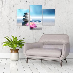Tablou cu nisip, crin și pietrele spa (90x60 cm)