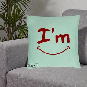 Perna Decorativa I'm Happy Smile, 40x40 cm, Verde Menta, Husa Detasabila, Perna Inclusa, BEKZ®
