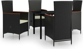 vidaXL Set masă pentru grădină, 5 piese, cu perne, negru