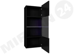 Vitrină de perete Brolani BR11 (negru + negru lucios) (cu iluminat LED alb). 1106334