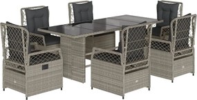 vidaXL Set mobilier de grădină cu perne, 7 piese gri deschis poliratan