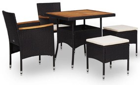 vidaXL Set mobilier de exterior 5 piese, negru, poliratan, lemn acacia