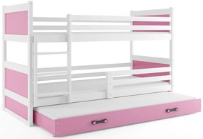 Supermobel Pat supraetajat FIONA 3 COLOR + saltea + somieră GRATIS, 90x200 cm, alb, roz