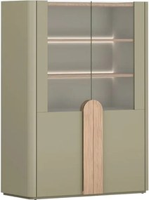 Vitrină Amilio 100 cm cu 2 uși - eucalipt / stejar baltic dune / mânere stejar natural