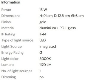 Aplica LED baie iluminat elegant IP44 Fayette H-91cm