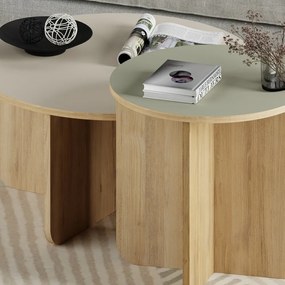 Măsuțe de cafea crem/în culoare naturală 2 buc. rotunde cu aspect de lemn de stejar ø 70 cm Hillary – Marckeric