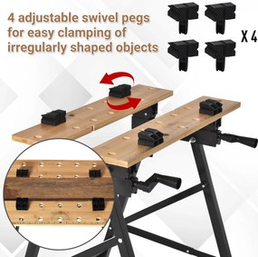 HOMCOM Banchet de Lucru Pliabil 4 Menghine, Riglă și Goniometru Capacitate 150 kg | Aosom Romania