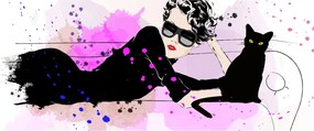 Tablou - Femeia cu pisică neagră (120x50 cm)