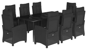 3212966 vidaXL Set mobilier de grădină cu perne, 9 piese, negru, poliratan