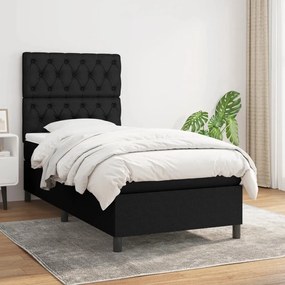 Pat box spring cu saltea, negru, 80x200 cm, textil Negru, 80 x 200 cm, Design cu nasturi