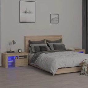 vidaXL Noptiere cu lumini LED, 2 buc., stejar sonoma, 70x36,5x40 cm