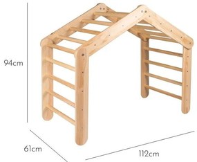 Triunghi Pikler de cățărat roz/în culoare naturală din lemn de pin 112x61x94 cm Montessori – Meowbaby