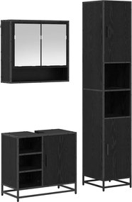 vidaXL Set de mobilier pentru baie 3 pcs Stejar Negru Lemn compozit