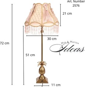 Bază pentru lampă de masă din aluminiu, auriu, cu picior înalt și ananas sculptat, bază pătrată, finisaj antichizat, 56 x 11 cm, „Lutèce”