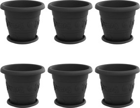 vidaXL Ghivece pentru plante 6 pcs Negru Ø 26 x 21.5 cm Plastic
