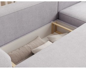 Colțar gri deschis extensibil/cu spațiu de depozitare cu tapițerie din chenille (cu colț pe partea dreaptă/cu șezlong) Aurumm – ELTAP