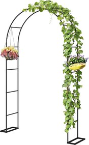 Outsunny Arc de grădină cu 2 baze pentru plante cățărătoare Trandafiri Viță-de-vie, Arc pentru nuntă, 145x39x237cm, Negru | Aosom Romania