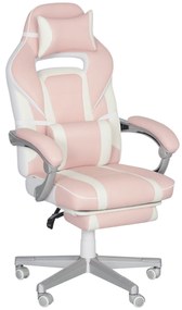 HOMCOM Scaun de gaming cu suport de picioare, perne pentru cap și lombar, rotativ, reglabil în înălțime, Roz | Aosom Romania