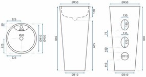 Lavoar freestanding Rea Anya rotund finisaj alb lucios 45 cm