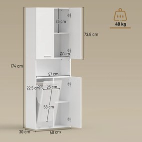 HOMCOM Dulap de baie înalt de 174 cm cu coș de rufe basculant și uși Soft-Close, Alb | Aosom Romania