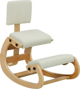 HOMCOM Scaun Ergonomic pentru Genunchi cu Spatar, Balansoar, Postural, Lemn Mesteacan, Crem | Aosom Romania