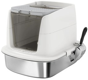 PawHut Litieră pentru pisici cu 2 intrări, deodorant și lopățică, Alb | Aosom Romania