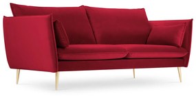 Canapea 3 locuri Agate cu tapiterie din catifea, picioare din metal auriu, rosu