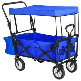 Carucior pliabil cu acoperis, tras-impins, albastru inchis