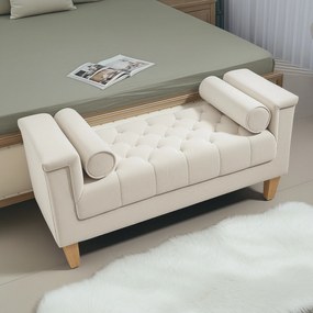 HOMCOM Bancă de tapitat, design vintage, 2 perne, chenille, 115 x 44 x 58 cm, Bej | Aosom Romania