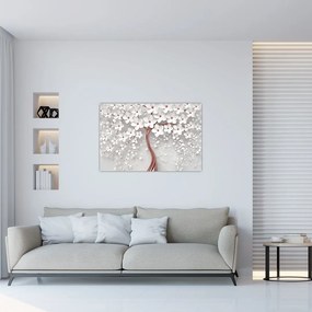 Tablou - Imaginea copacului alb cu flori albe, rosegold (90x60 cm)