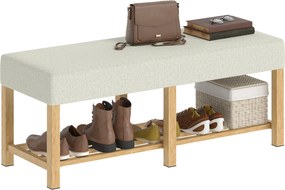 HOMCOM Banc pentru încălțăminte, banc de depozitare cu șezut capitonat, raft deschis, lemn de hevea, 120x44x48cm, lemn natural | Aosom Romania