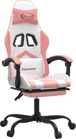 vidaXL Scaun de gaming cu suport picioare, alb/roz, piele ecologică