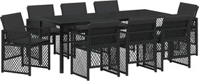 vidaXL Set de masă pentru grădină 9 pcs Negru poliratan