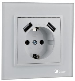 Priza Rama Sticla Elit'S, 2 X Slot Usb,Protectie Ip20,SF8810FKW,Alb