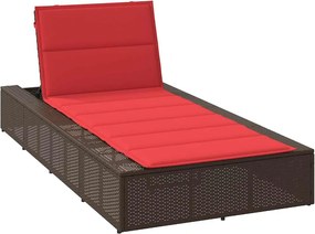 vidaXL Sezlong cu pernă plutitoare din polirattan maro