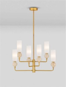 Candelabru cu 6 brate, Metal, Auriu, Travertin, Sticla, FILOMENA