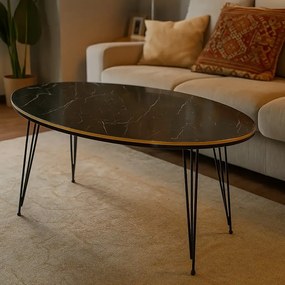Măsuță de cafea ovală auriu negru, 90x50x43 cm, 20153