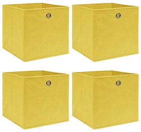 Cutii depozitare, 4 buc., galben, 32x32x32 cm, textil Galben fara capace, 4, 1, 4