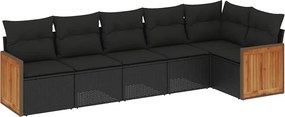 vidaXL Set mobilier de grădină cu perne, 6 piese, negru, poliratan