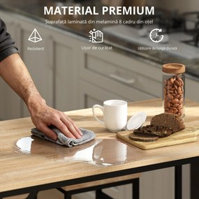 Set Masă Înaltă cu 4 Scaune HOMCOM în Stil Industrial, Metal și Lemn, Stejar Deschis, Perfect pentru Dining | Aosom România