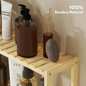 HOMCOM Etajeră de Baie cu 3 Rafturi Reglabile pe 5 Nivele, Dulap de Depozitare din Bambus, 60x15x50 cm, Lemn Natural | Aosom Romania