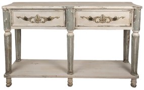 Consola gri, din lemn, 2 sertare, aspect vintage, Muse