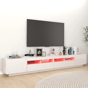 Comoda TV cu lumini LED, alb extra lucios, 260x35x40 cm 1, Alb foarte lucios