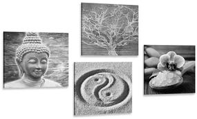 Set tablouri natura moartă Buddha în alb-negru