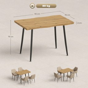 HOMCOM Masă de dining dreptunghiulară pentru 4 persoane, 110x70 cm, stejar/negru | Aosom Romania